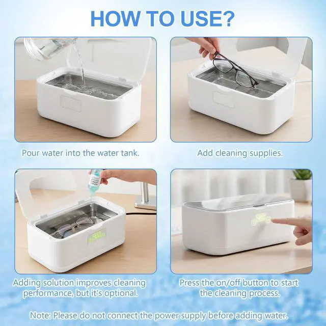Alt view image 7 of 7 - Ultrasonic Jewelry Cleaner, 49KHz Ultrasonic Cleaner Machine for Jewelry,Glasses,Rings,Watch Strap,Dentures,Retainers,Coins with 5 Modes,27oz 304 Stainless Steel Tank (White)