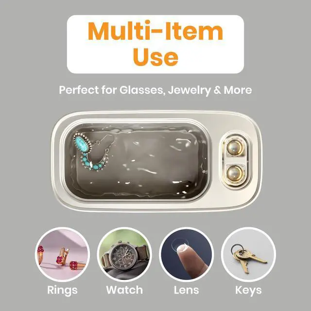 Alt view image 4 of 7 - Ultrasonic Jewelry Cleaner 48KHz Mini Sonic Cleaning Machine for Glasses, Diamonds & Watches Portable Electric Jewelry Cleaner with 3-Speed Control & Contact Lens Case