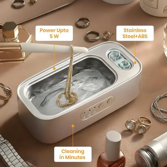 Alt view image 7 of 7 - Ultrasonic Jewelry Cleaner 48KHz Mini Sonic Cleaning Machine for Glasses, Diamonds & Watches Portable Electric Jewelry Cleaner with 3-Speed Control & Contact Lens Case