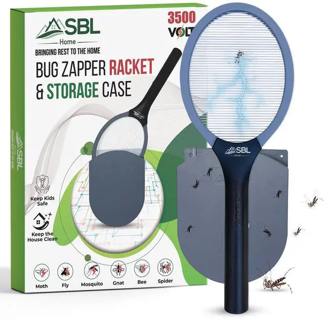 Main image of Electric Fly Swatter Racket, Electric Mosquito Swatter, Bug Zapper Racket, Electric Fly Bat with Patented Wall Case, Gray, Black (1 Pack)