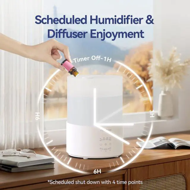 Alt view image 3 of 7 - Humidifiers for Bedroom, 3.0L Cool Mist Humidifiers for Large Room & Home, Top Fill Air Humidifier for Baby Nursery & Plants, Essential Oil Diffuser with Color Lights, Timer, Auto Shut-Off