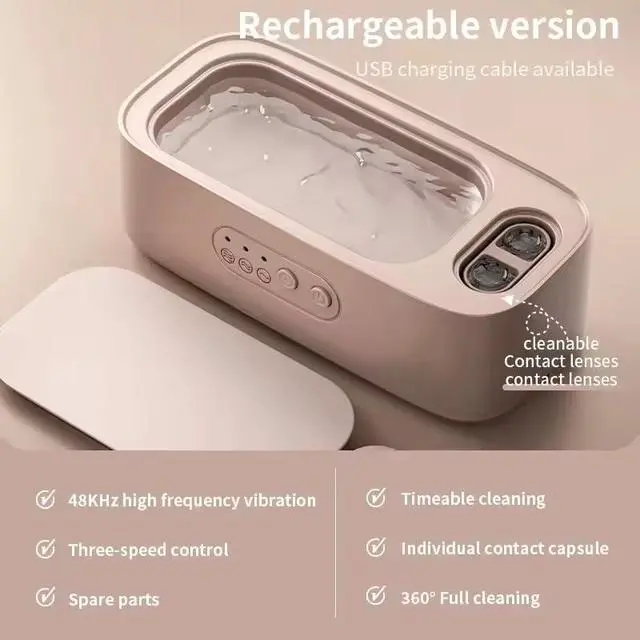 Alt view image 3 of 7 - Ultrasonic Jewelry Cleaner 48KHz Mini Sonic Cleaning Machine for Glasses, Diamonds & Watches Portable Electric Jewelry Cleaner with 3-Speed Control & Contact Lens Case