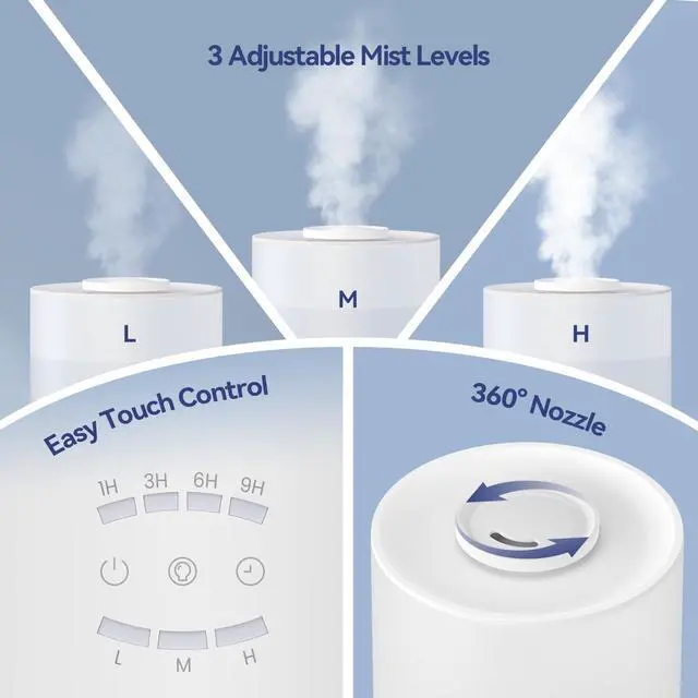 Alt view image 4 of 7 - Humidifiers for Bedroom, 3.0L Cool Mist Humidifiers for Large Room & Home, Top Fill Air Humidifier for Baby Nursery & Plants, Essential Oil Diffuser with Color Lights, Timer, Auto Shut-Off