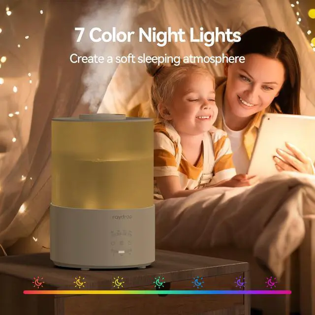 Alt view image 6 of 7 - Humidifiers for Bedroom, 3.0L Cool Mist Humidifiers for Large Room & Home, Top Fill Air Humidifier for Baby Nursery & Plants, Essential Oil Diffuser with Color Lights, Timer, Auto Shut-Off