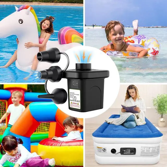 Alt view image 2 of 7 - Electric Air Pump, 110V AC/12V DC Portable Air Mattress Two-Way Universal Inflator Pump for Inflatables Pool, Airbeds, etc with 3 Nozzles and Storage Bag