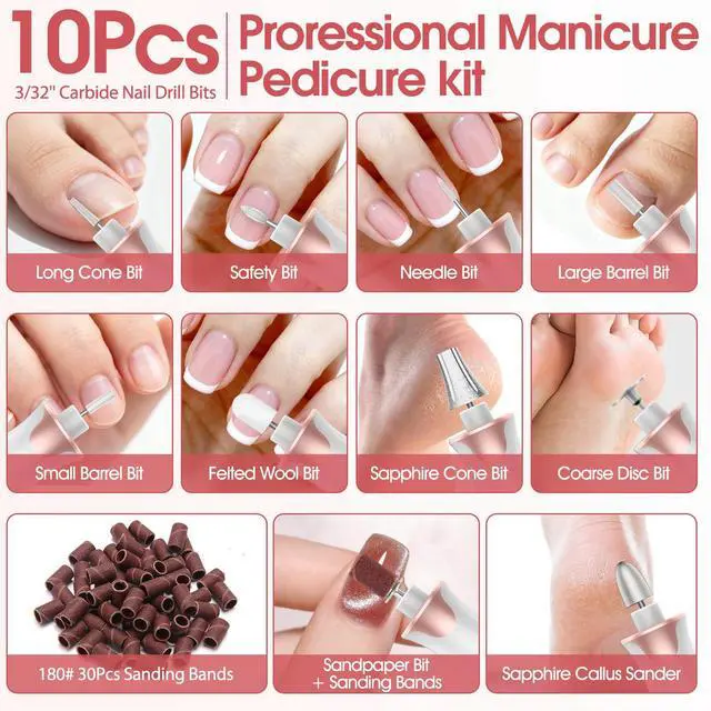 Alt view image 6 of 7 - Electric Nail Drill File, Cordless Electric Nail Filer Buffer with Nail Drill Bits Sanding Bands Professional Manicure Pedicure Set for Nail Grind Trim Polish, for Women & Men