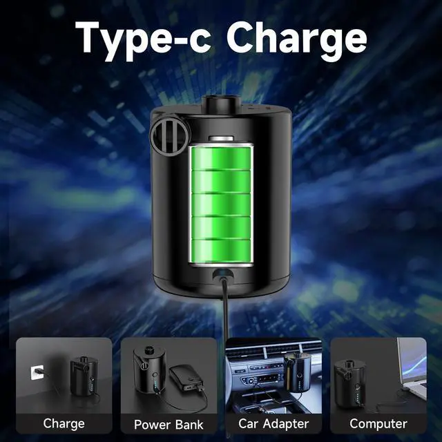 Alt view image 5 of 7 - Air Pump for Inflatables, Rechargeable Air Pump, Black Portable Air Mattress Pump, Efficient Inflation for Inflatables, Sleeping Pads, Perfect for Travel, Camping, Includes 4 Nozzles