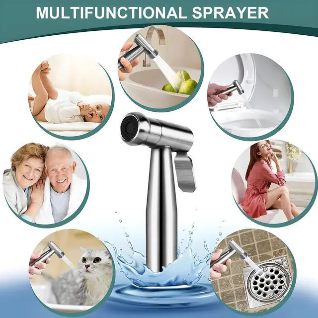 Alt view image 2 of 7 - Handheld Bidet Sprayer for Toilet,Premium SUS304 Stainless Steel Bathroom Bidet Sprayer Attachment Set with Anti-Leak Hose&High Pressure, Ideal for Feminine Wash, Cloth Diaper Cleaning&Muslim Shower