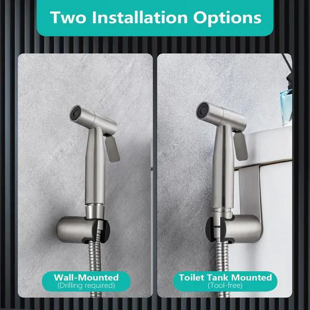 Alt view image 2 of 7 - Handheld Bidet Sprayer for Toilet, Stainless Steel Metal Made Baby Cloth Diaper Spraying Kit, Bathroom Toilet Bidet Attachment Set for Bathing Pets and Feminine Hygiene, Brushed Nickel