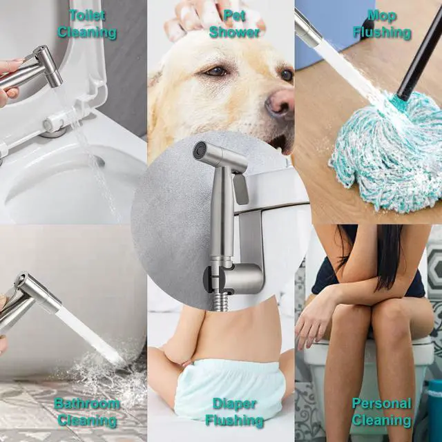 Alt view image 7 of 7 - Handheld Bidet Sprayer for Toilet, Stainless Steel Metal Made Baby Cloth Diaper Spraying Kit, Bathroom Toilet Bidet Attachment Set for Bathing Pets and Feminine Hygiene, Brushed Nickel