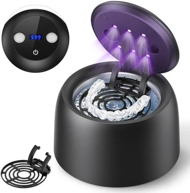Main image of Ultrasonic Retainer Cleaner Machine - 45±3kHz Frequency,with Digital Timer, Auto Lift Tray,UVC+UVA Lamp,IPX6 & SUS304 Tank,Dental Clean Pod for Denture,Aligner,Jewelry,Toothbrush
