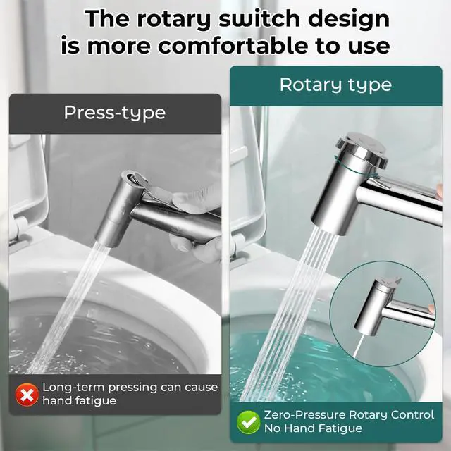 Alt view image 5 of 7 - Handheld Bidet Sprayer for Toilet, Adjustable Water Pressure Control Rotary Switch with Bidet Hose, Exclusive Single Nozzle High Pressure Mode for Cleaning Stubborn Stains, Chrome-1