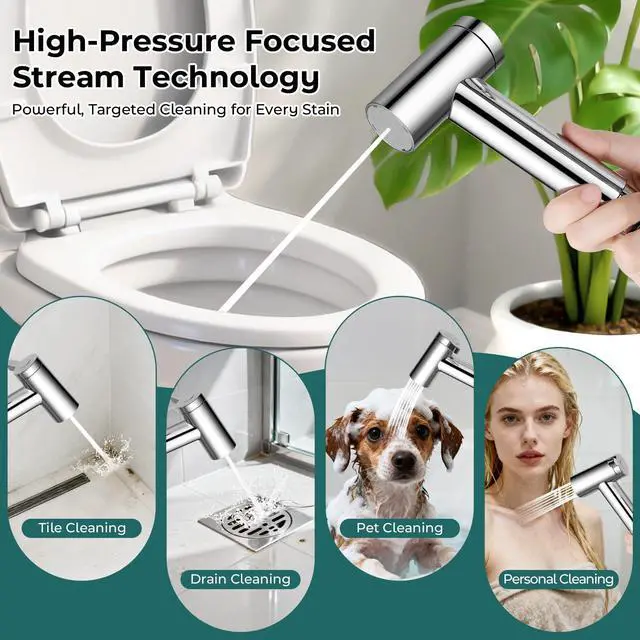 Alt view image 6 of 7 - Handheld Bidet Sprayer for Toilet, Adjustable Water Pressure Control Rotary Switch with Bidet Hose, Exclusive Single Nozzle High Pressure Mode for Cleaning Stubborn Stains, Chrome-1