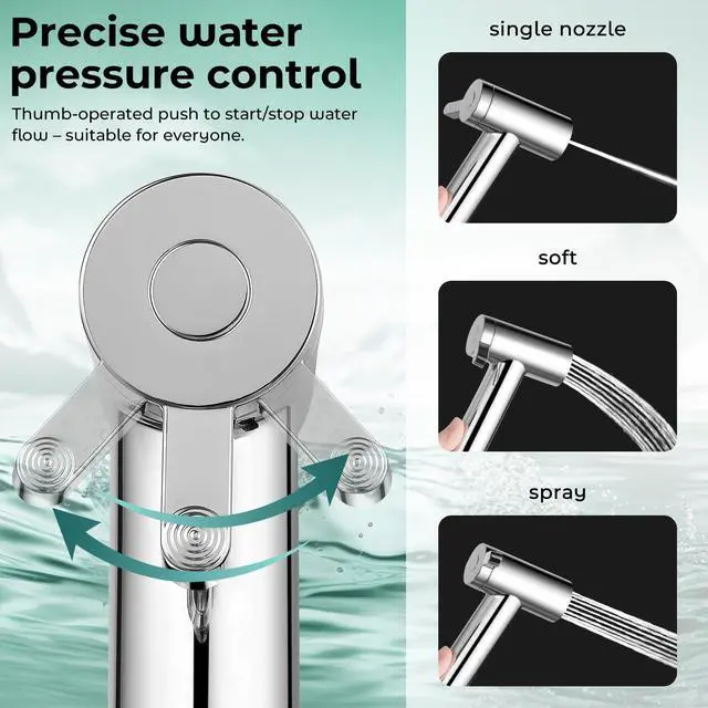 Alt view image 3 of 7 - Handheld Bidet Sprayer for Toilet, Adjustable Water Pressure Control Rotary Switch with Bidet Hose, Exclusive Single Nozzle High Pressure Mode for Cleaning Stubborn Stains, Chrome-1
