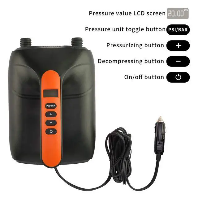 Alt view image 4 of 7 - 20PSI High Pressure SUP Electric Air Pump,Dual Stage Inflation Paddle Board Pump for Inflatable Stand Up Paddle Boards, Boats,Kayak,12V DC Car Connector