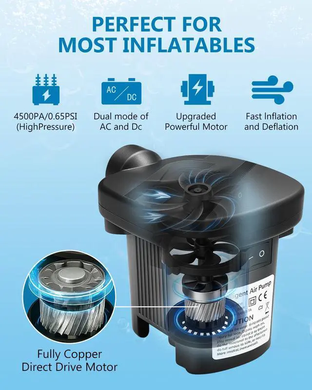Alt view image 4 of 7 - Air Pump for inflatables 110-120V Air Mattress Pump Fast Electric Inflator Deflator Pump with 3 Nozzles for Pool Floats Raft Air Bed