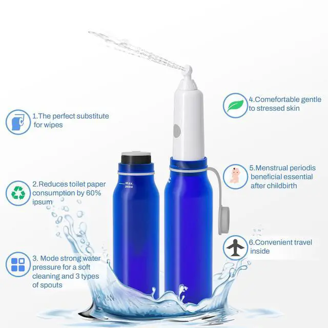 Alt view image 6 of 7 - Portable Bidet for Travel with 6 Spray Settings, High Pressure Handheld, Rechargeable Electric Portable Bidet for Women & Men (Blue)