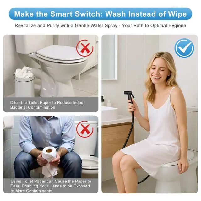 Alt view image 5 of 7 - Handheld Toilet Bidet Sprayer, Water Pressure Adjustable Sprayer with Hose and 7/8 "T-Valve, Jet Spray and Soft Spray, for Toilet, Bidet, Shower etc., Stainless Steel, Black