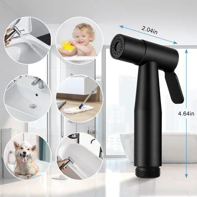 Alt view image 7 of 7 - Handheld Toilet Bidet Sprayer, Water Pressure Adjustable Sprayer with Hose and 7/8 "T-Valve, Jet Spray and Soft Spray, for Toilet, Bidet, Shower etc., Stainless Steel, Black
