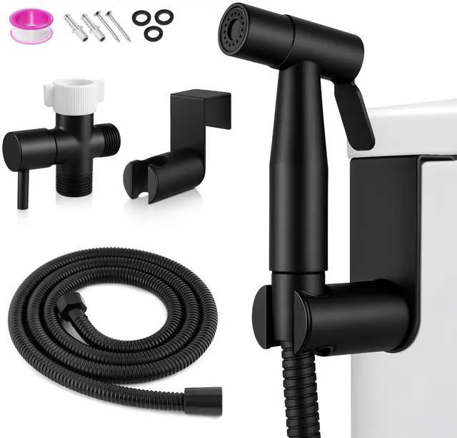 Main image of Handheld Toilet Bidet Sprayer, Water Pressure Adjustable Sprayer with Hose and 7/8 "T-Valve, Jet Spray and Soft Spray, for Toilet, Bidet, Shower etc., Stainless Steel, Black