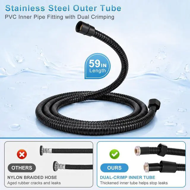 Alt view image 4 of 7 - Handheld Toilet Bidet Sprayer, Water Pressure Adjustable Sprayer with Hose and 7/8 "T-Valve, Jet Spray and Soft Spray, for Toilet, Bidet, Shower etc., Stainless Steel, Black