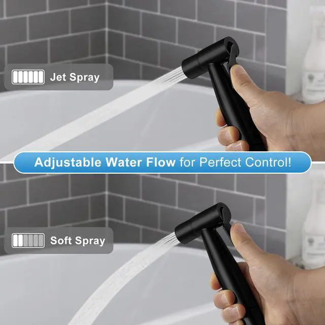 Alt view image 3 of 7 - Handheld Toilet Bidet Sprayer, Water Pressure Adjustable Sprayer with Hose and 7/8 "T-Valve, Jet Spray and Soft Spray, for Toilet, Bidet, Shower etc., Stainless Steel, Black
