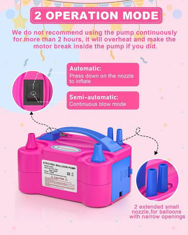 Alt view image 4 of 7 - Electric Balloon Pump, Balloon Inflator Machine for Balloons at Home,Quick Inflation Dual Nozzle Balloon Blower Portable Air Balloon Pump Balloons Inflator for Kids Party Decoration (Rose Red)