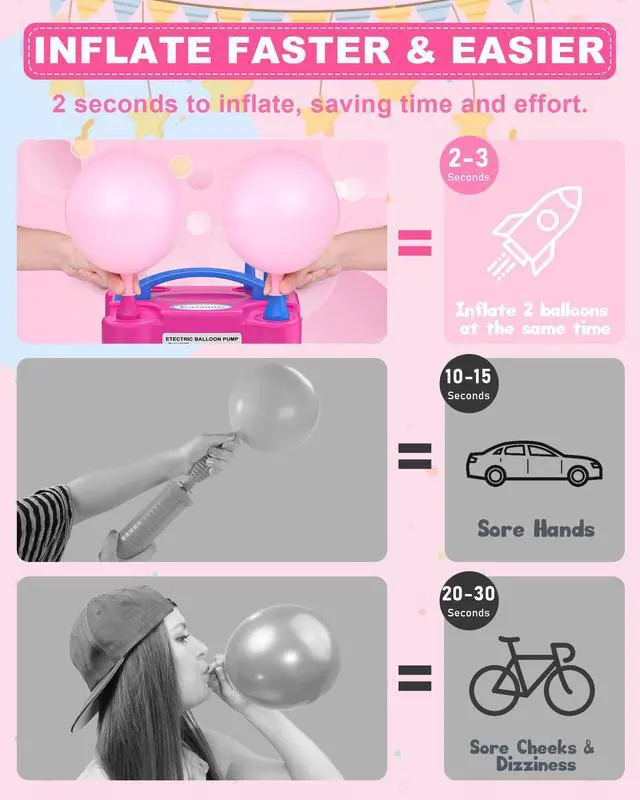 Alt view image 5 of 7 - Electric Balloon Pump, Balloon Inflator Machine for Balloons at Home,Quick Inflation Dual Nozzle Balloon Blower Portable Air Balloon Pump Balloons Inflator for Kids Party Decoration (Rose Red)