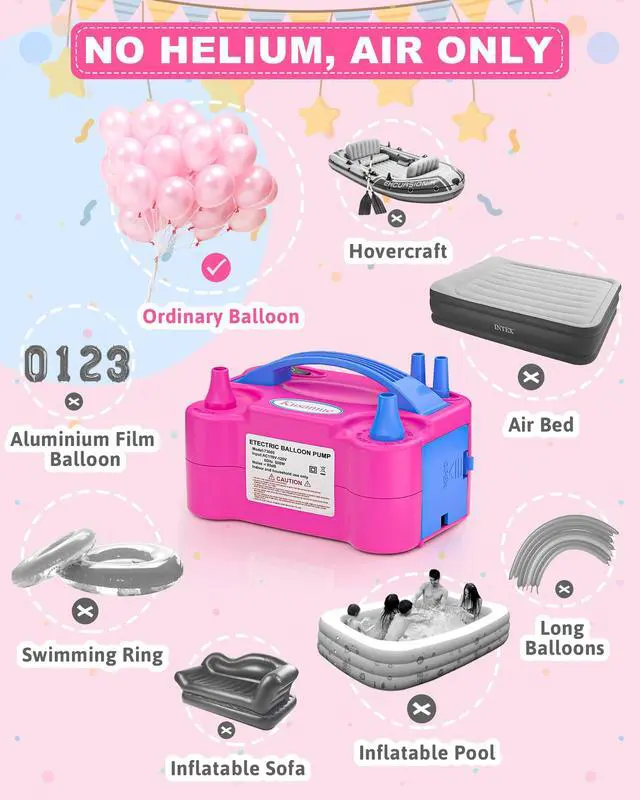 Alt view image 7 of 7 - Electric Balloon Pump, Balloon Inflator Machine for Balloons at Home,Quick Inflation Dual Nozzle Balloon Blower Portable Air Balloon Pump Balloons Inflator for Kids Party Decoration (Rose Red)