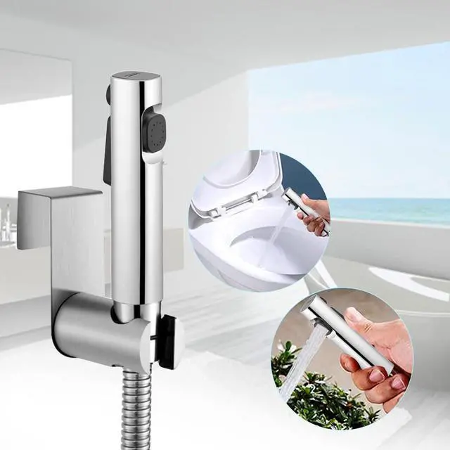 Alt view image 7 of 7 - Bidet Hand Held Shower Set Dual Jet Mode Nozzle ABS Plastic Baby Cloth Diaper Spray Set with Faucet Dispenser Spring Hose Wall Mount Bracket
