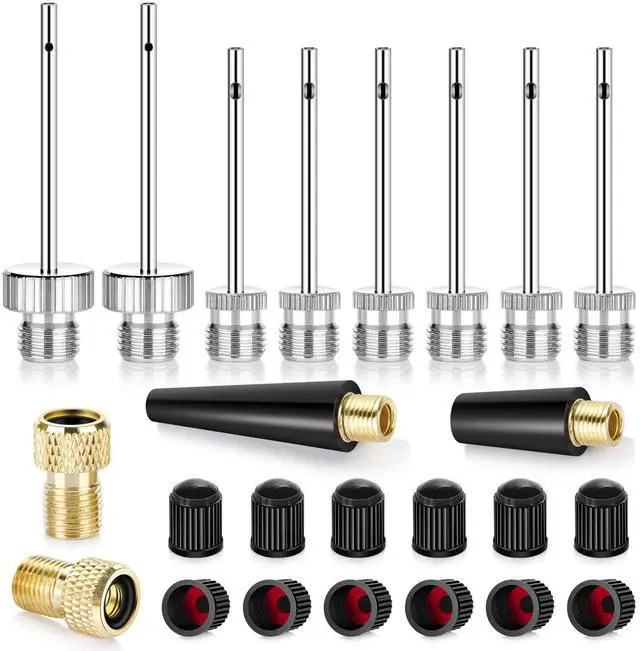 Main image of Ball Pump Needles, Unbreakable Air Pump Needles Compatible with Hand and Electric Pump, Sports Ball Air Pump Needles, Tire Valve Caps, Presta to Schrader Valve Adapters, Balloon Inflation Nozzles Kit