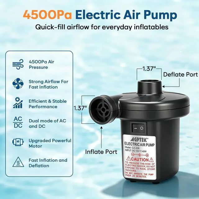 Alt view image 2 of 7 - Electric Air Pump,Portable Air Pump with 3 Nozzles, 4.5kPa Quick-Fill,110V AC/12V DC Inflator/Deflator Pumps for Outdoor Camping, Inflatable Air Mattress Beds, Boats, Swimming Ring