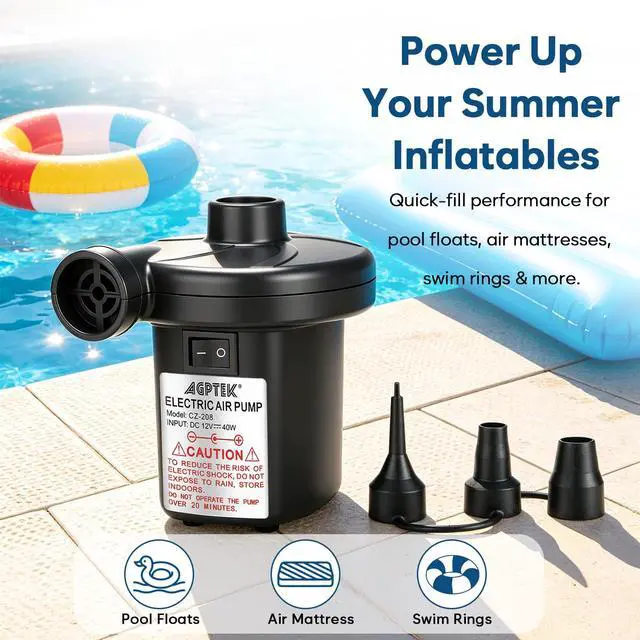 Alt view image 6 of 7 - Electric Air Pump,Portable Air Pump with 3 Nozzles, 4.5kPa Quick-Fill,110V AC/12V DC Inflator/Deflator Pumps for Outdoor Camping, Inflatable Air Mattress Beds, Boats, Swimming Ring