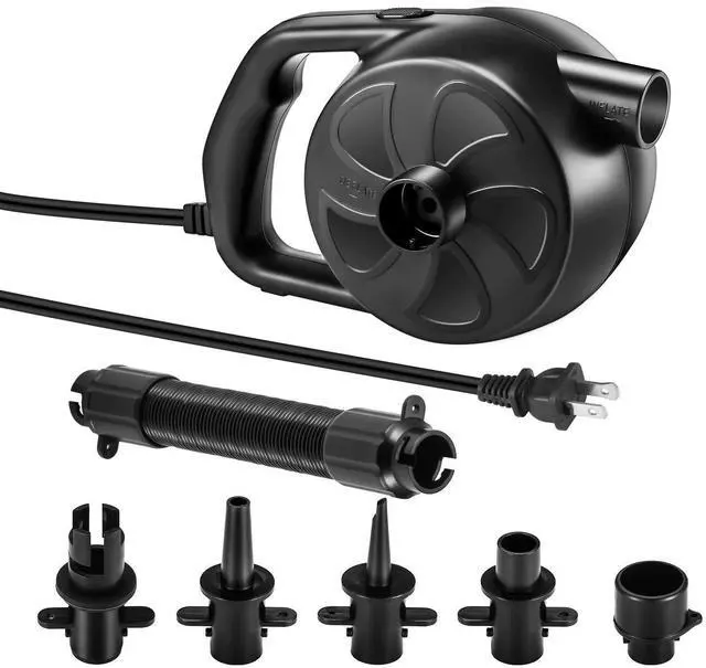 Main image of Electric Air Pump High Power Air Pump Inflator & Deflator Valve with 5 Nozzles for Air Mattress, Swimming Rings, Airbeds, Rafts, Inflatable Sofas & Inflatable Pools etc (300W Black)