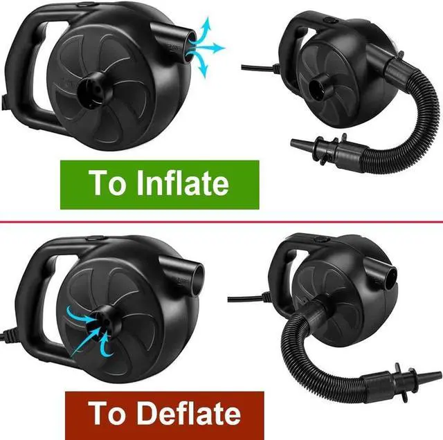 Alt view image 2 of 7 - Electric Air Pump High Power Air Pump Inflator & Deflator Valve with 5 Nozzles for Air Mattress, Swimming Rings, Airbeds, Rafts, Inflatable Sofas & Inflatable Pools etc (300W Black)