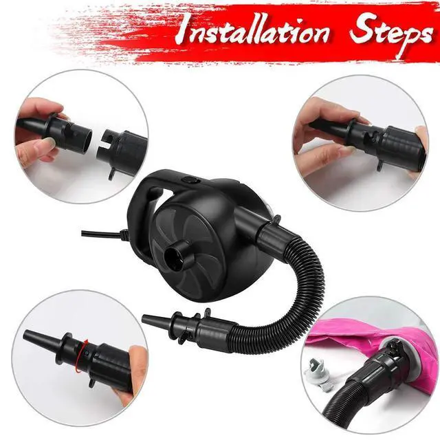 Alt view image 6 of 7 - Electric Air Pump High Power Air Pump Inflator & Deflator Valve with 5 Nozzles for Air Mattress, Swimming Rings, Airbeds, Rafts, Inflatable Sofas & Inflatable Pools etc (300W Black)