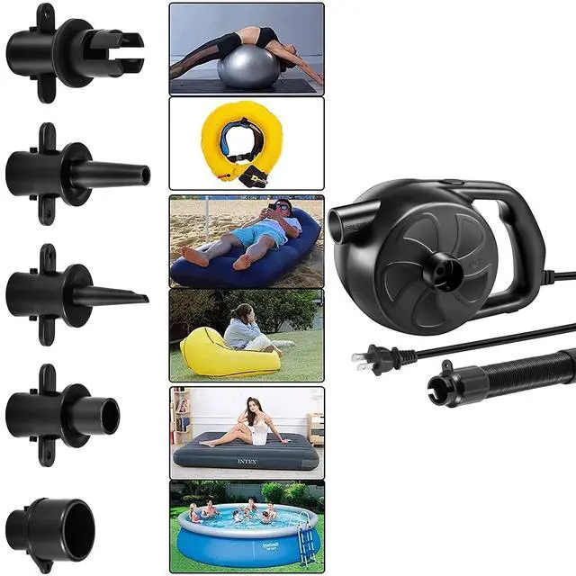 Alt view image 7 of 7 - Electric Air Pump High Power Air Pump Inflator & Deflator Valve with 5 Nozzles for Air Mattress, Swimming Rings, Airbeds, Rafts, Inflatable Sofas & Inflatable Pools etc (300W Black)