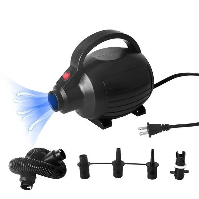 Main image of Electric Pump for Inflatables, Quick-Fill Air Mattress Pump for Air Bed Pool Toy Raft Boat, AC 110-120V Inflator,Electric Air Pump with 4 Nozzles, Black