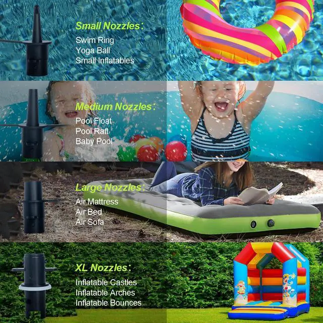 Alt view image 4 of 7 - Electric Pump for Inflatables, Quick-Fill Air Mattress Pump for Air Bed Pool Toy Raft Boat, AC 110-120V Inflator,Electric Air Pump with 4 Nozzles, Black