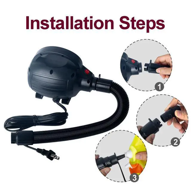 Alt view image 5 of 7 - Electric Pump for Inflatables, Quick-Fill Air Mattress Pump for Air Bed Pool Toy Raft Boat, AC 110-120V Inflator,Electric Air Pump with 4 Nozzles, Black