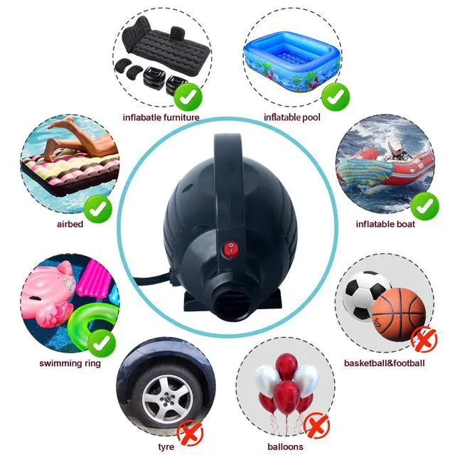 Alt view image 7 of 7 - Electric Pump for Inflatables, Quick-Fill Air Mattress Pump for Air Bed Pool Toy Raft Boat, AC 110-120V Inflator,Electric Air Pump with 4 Nozzles, Black