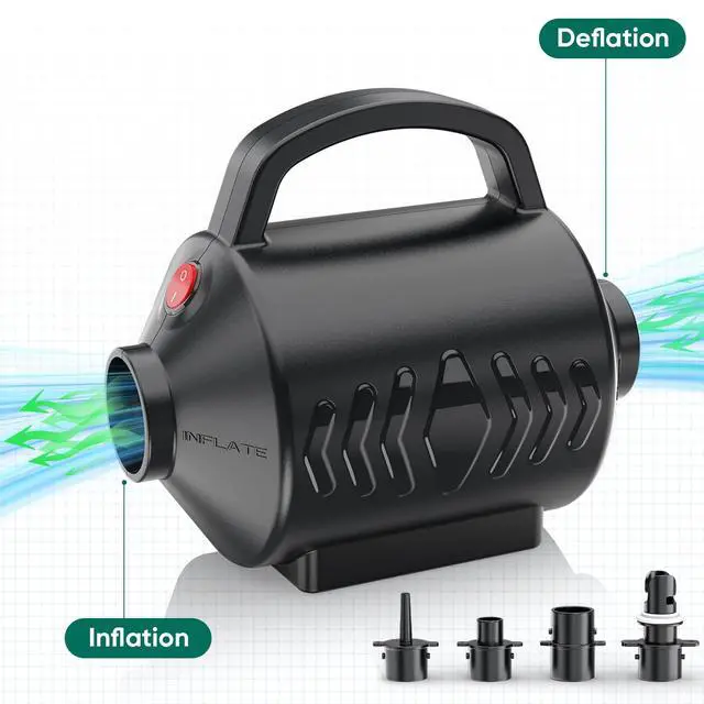 Alt view image 6 of 7 - Electric Air Pump for Inflatable Pool Toys - High Power Quick-Fill Air Mattress Inflator Deflator Pump for Pool Float Raft Gymnastics Track Mat, Portable Air Pump 4 Nozzles AC 110-120V (400W)
