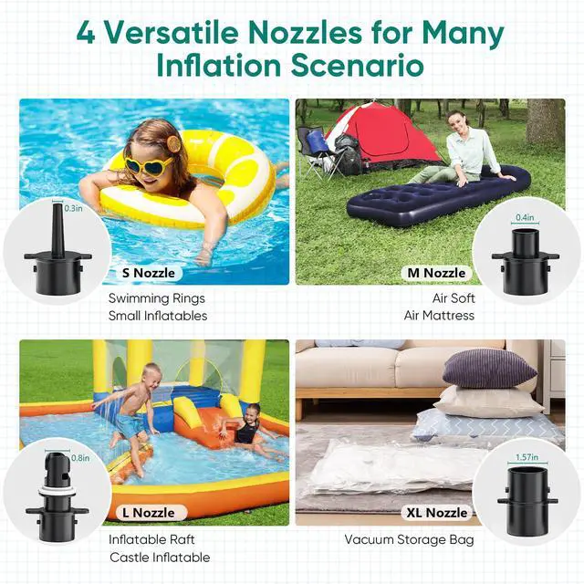 Alt view image 4 of 7 - Electric Air Pump for Inflatable Pool Toys - High Power Quick-Fill Air Mattress Inflator Deflator Pump for Pool Float Raft Gymnastics Track Mat, Portable Air Pump 4 Nozzles AC 110-120V (400W)