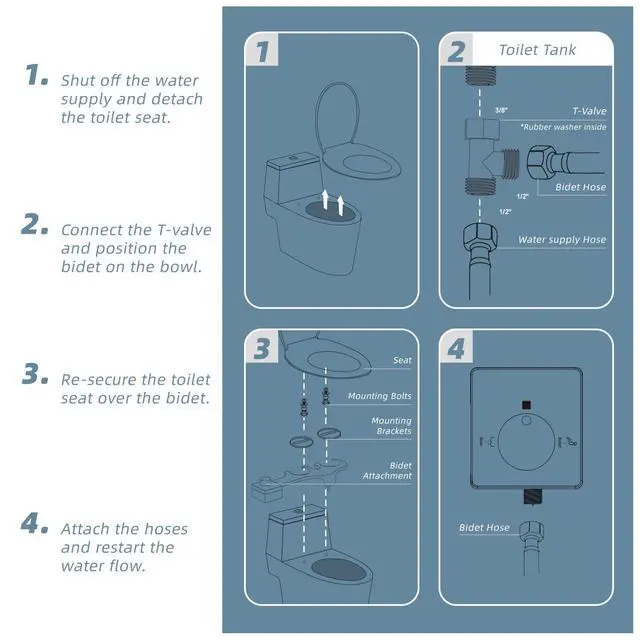 Alt view image 5 of 7 - Bidet Attachment for Toilet, Non-Electric Cold Water Bidet Sprayer with Retractable Nozzle & Self-Cleaning, Adjustable Water Pressure, 1/2'', 3/8'' Hose Fit for Standard Toilets