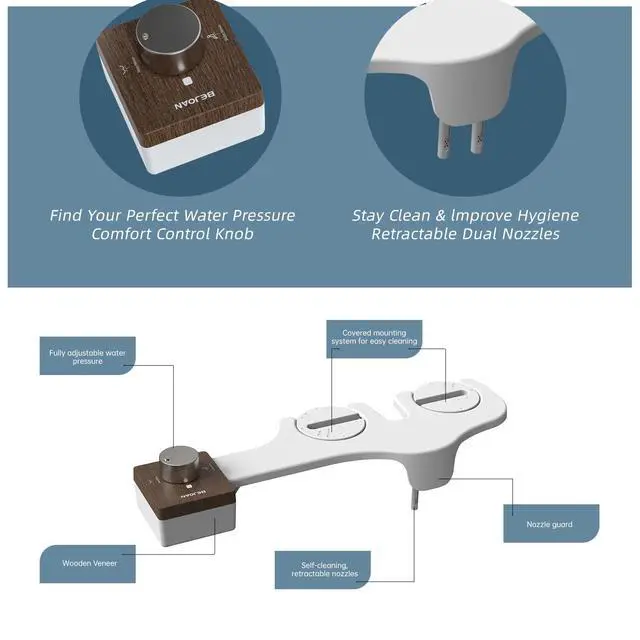 Alt view image 3 of 7 - Bidet Attachment for Toilet, Non-Electric Cold Water Bidet Sprayer with Retractable Nozzle & Self-Cleaning, Adjustable Water Pressure, 1/2'', 3/8'' Hose Fit for Standard Toilets
