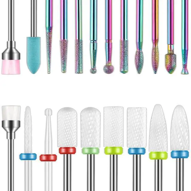 Main image of 21pcs Nail Drill Bits Sets, 3/32 Inch Cuticle Electric Nail File and Ceramic Acrylic Gel Nail Bit Kit, Acrylic Nail Art Tools, Carbide Remover Bits for Manicure Pedicure, Home Salon