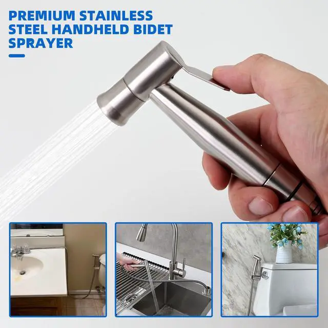 Alt view image 5 of 6 - Toilet Bidet Sprayer Head, Durable Stainless Steel Hand Held Shower Bidet, Adjustable Water Pressure Bidet Sprayer, Suitable for Pet Shower