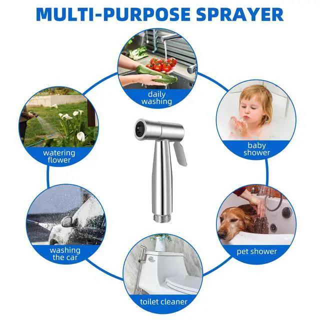 Alt view image 4 of 6 - Toilet Bidet Sprayer Head, Durable Stainless Steel Hand Held Shower Bidet, Adjustable Water Pressure Bidet Sprayer, Suitable for Pet Shower