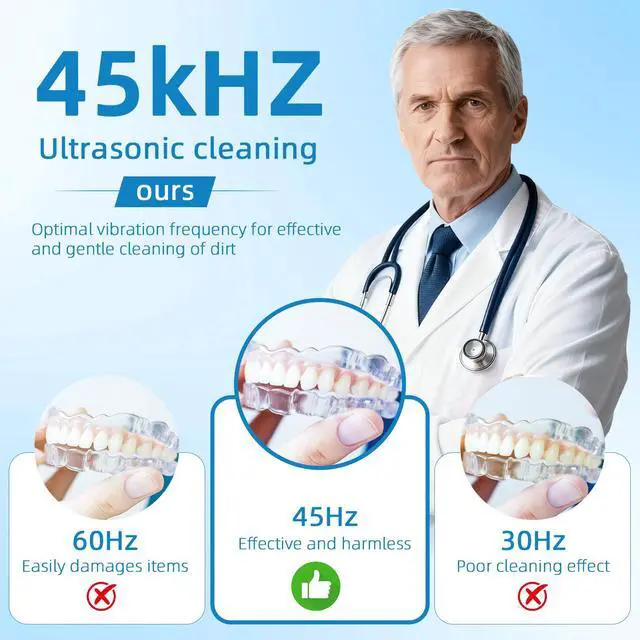 Alt view image 2 of 7 - Ultrasonic Cleaner, 45kHz Ultrasonic Retainer Cleaner Machine with Three Modes, Toothbrush, Jewelry, Rings and More, Black
