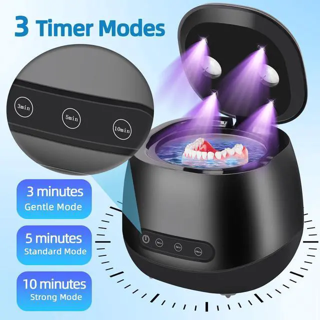 Alt view image 3 of 7 - Ultrasonic Cleaner, 45kHz Ultrasonic Retainer Cleaner Machine with Three Modes, Toothbrush, Jewelry, Rings and More, Black